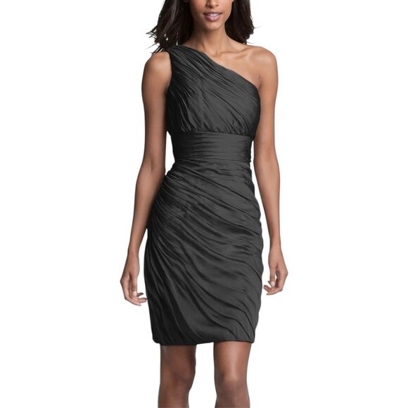 NWOT ML Monique Lhuillier Bridesmaids Ruched One Shoulder Chiffon Sheath Dress - Picture 1 of 10